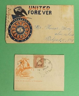 DR WHO 1860s 2 CIVIL WAR PATRIOTIC 1 TRIMMED/1 MISSING STAMP R83632
