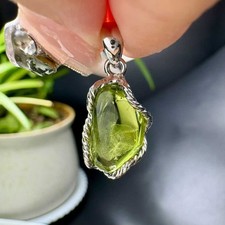 Natural Peridot August Birthstone Pendant Gemstone Set in S925 Silver Pendant