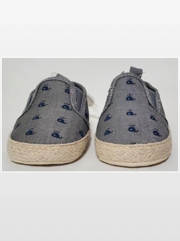 Nuevo Bebé Niño 3-6 Mo Gris Lona Con Ballenas Azules Mocasín Sin Cordones Infantil Niño Zapatos Foto 2 de 4