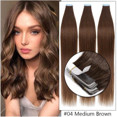 50cm 60cmTape In Echthaar Extensions Haarverlängerung Glatt Haar Highlight Weft