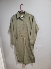 Universal Thread Womens Green Long Sleeve Pocket Slit Button Down Shirt Dress XS