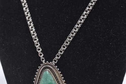 Vintage Sterling Silver 925 Necklace with Malachite Pendant 64cm - Picture 3 of 24