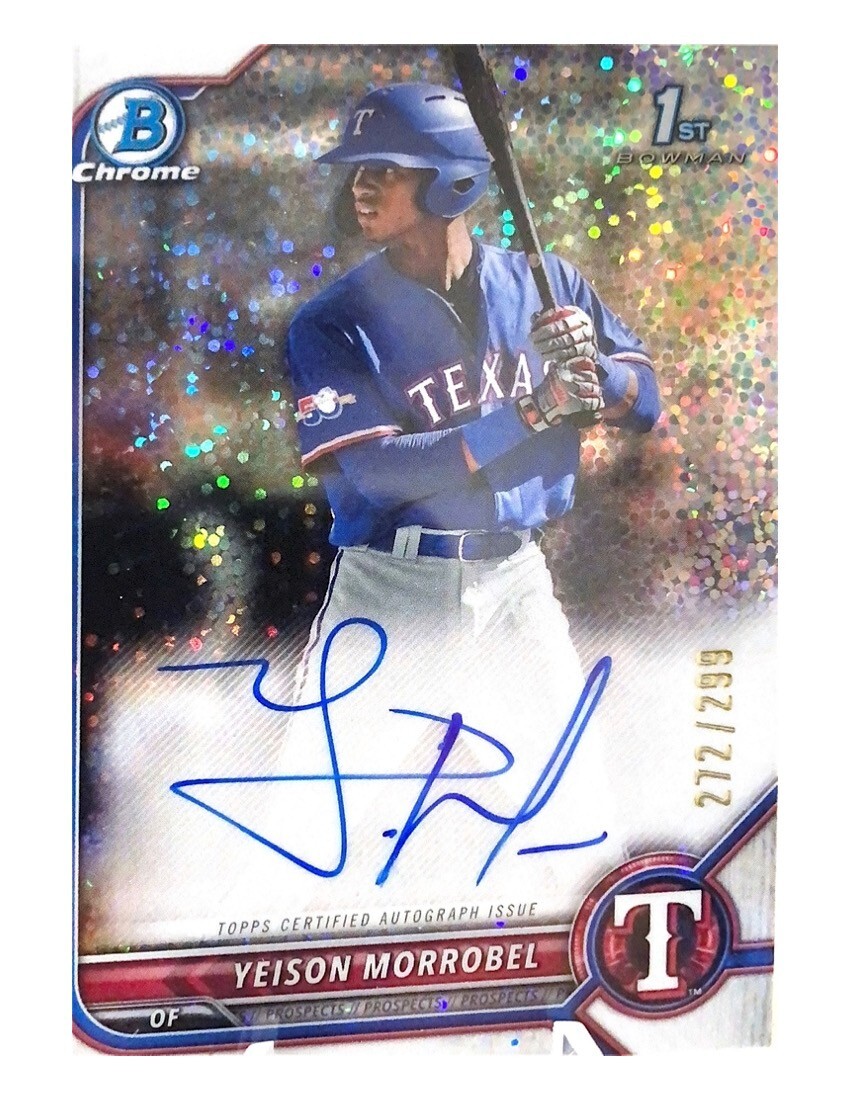 Yeison Morrobel 2022 1st Bowman Chrome AUTO Speckle REFRACTOR /299 RC J4 Rangers