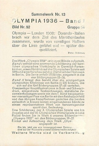 DORANDO PIETRI FINISHES THE MARATHON OLYMPIC GAMES LONDON 1908 IMAGE CARD - Picture 2 of 2