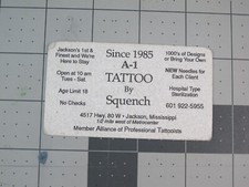 vtg Tattoo business card - A-1 Tattoo by Squench Jackson MS B