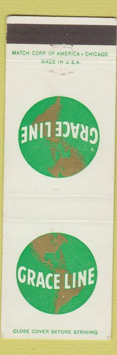 Vintage Matchbook Cover Featuring Grace Line Shipping or Cruise Design