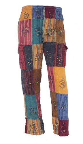 Pantaloni cotone patchwork S-5XL hippy boho yoga festival combattimento cargo S27 - Foto 3 di 5