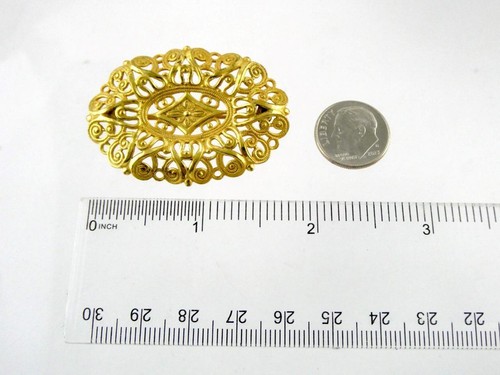 Vintage Miriam Haskell Filigree Goldtone Metal Oval Shape Pin Brooch 5.3g - Picture 8 of 11