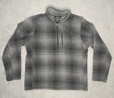 The North Face Gordon Lyons Fleece 1/4 Zip Pullover Gray Plaid Logo Mens Medium