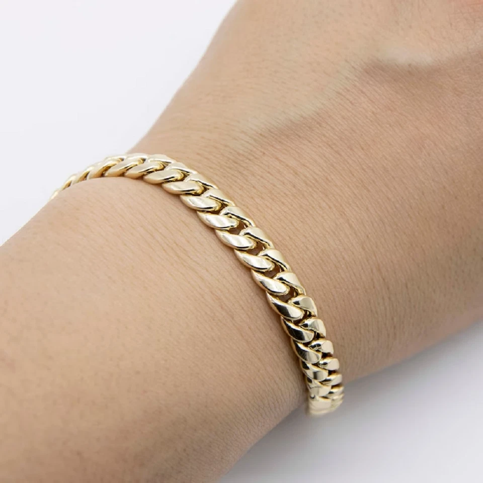 Brazalete de eslabones cubanos lisos de 10 m de ancho amarillo rodio plata 925 moissanita caja bloqueo Foto 2 de 4