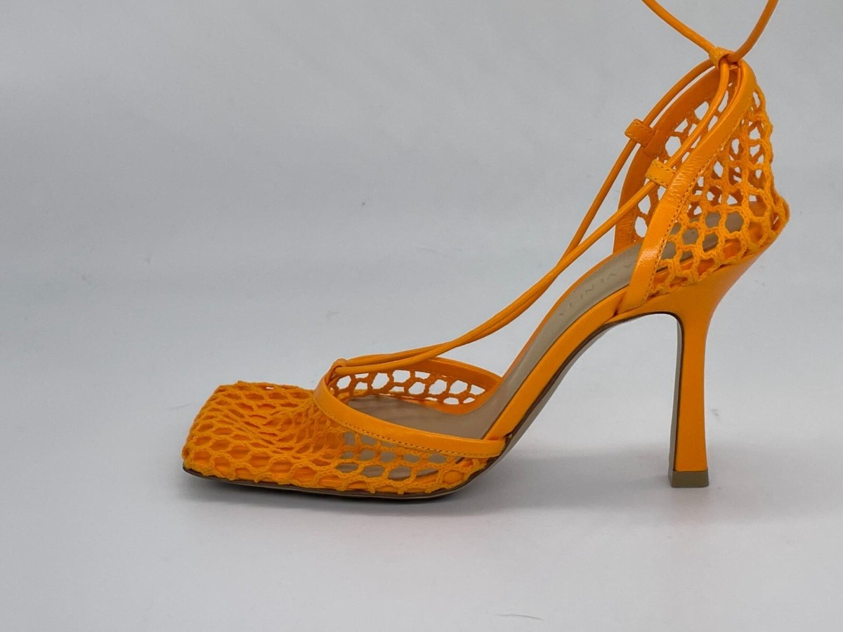 Bottega Veneta Web Stretch Mesh Square Toe Wrap Lace Sandals