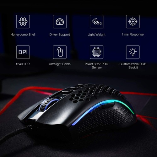 Redragon M808 Storm Ultra-Lightweight RGB Gaming Mouse 2,400 DPI Optical Sensor - Picture 12 of 14