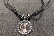 Beetlejuice Spirit Black Ribbon Bottle Cap Bling Charm Necklace 2 Striped Beads