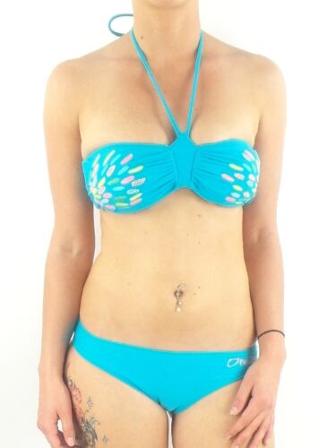 O'Neill Bikini Clouds Bandeau Turquoise B Cup Halter Neck Embroidered Beads - 第 1/1 張圖片
