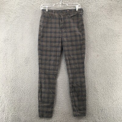 American Eagle Super Hi Rise Jegging Jeans Womens 8 Grey Plaid Print Zip Fly
