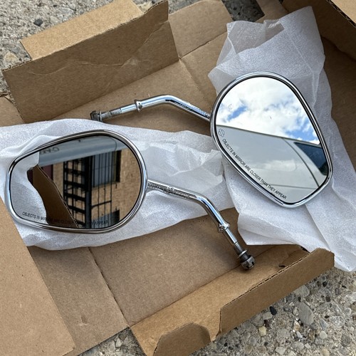 🇺🇸OEM Pair Harley Tear Drop Side Mirrors Touring Chrome Acorn Nuts 🇺🇸