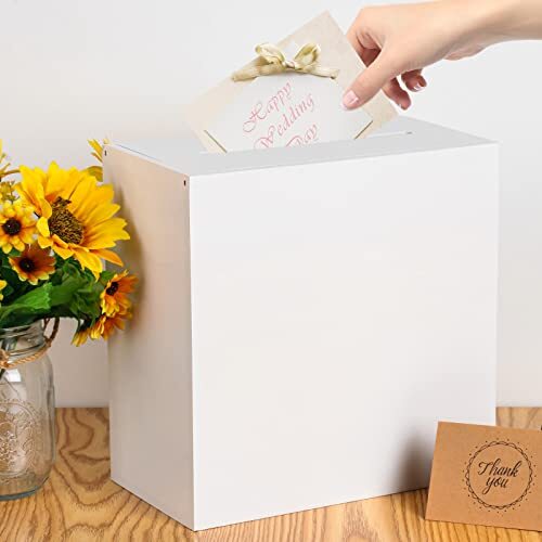Wooden Wedding Card Box, Large DIY Card Gift Box for Wedding Reception, White - Picture 4 of 8