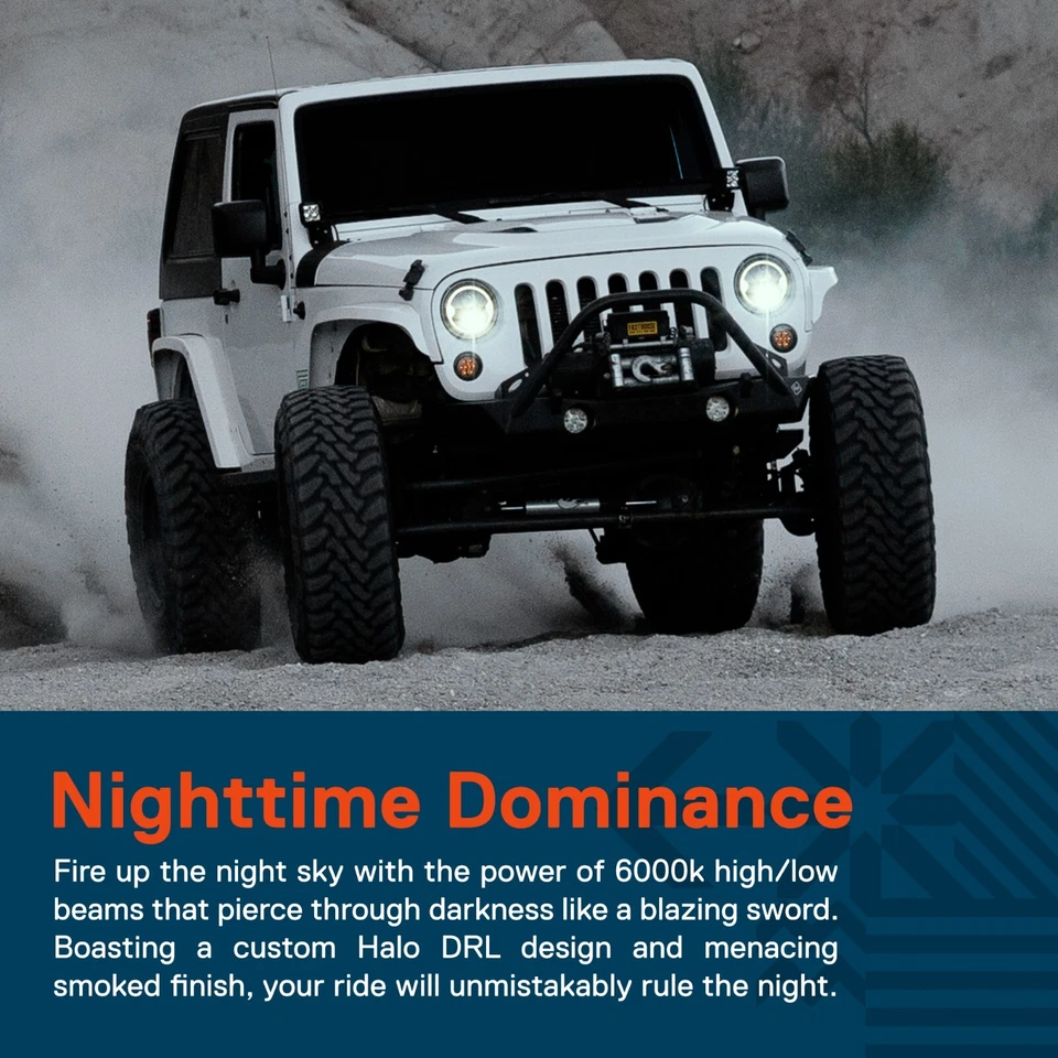 Faros LED H6024 7" para Jeep Wrangler JK JKU TJ LJ - PUNTO con señales de giro DRL Foto 2 de 4