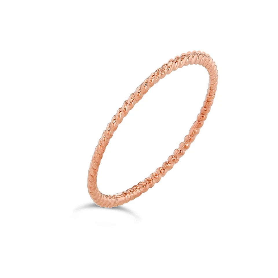 Gold Stackable Rope Twist Band Ring(Available in Yellow/Rose/White Gold) - Image 3 of 4