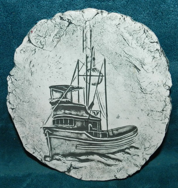 LOVELY NAUTICAL BOAT CARVED STONE/POTTERY WALL HANGING/PICTURE! SIGNED