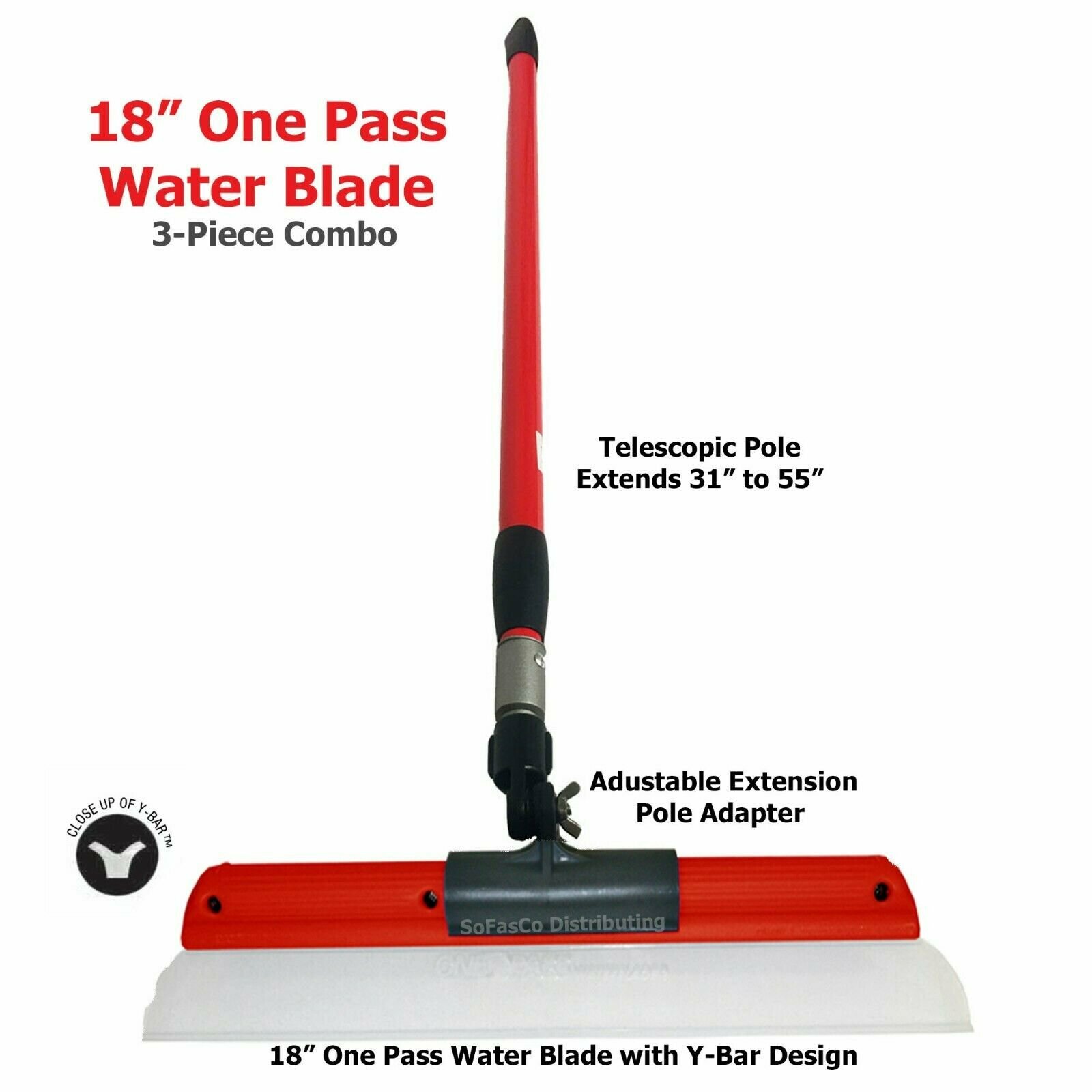 18” One Pass Water Blade Squeegee Combo Water Blade, Handle, Adapter