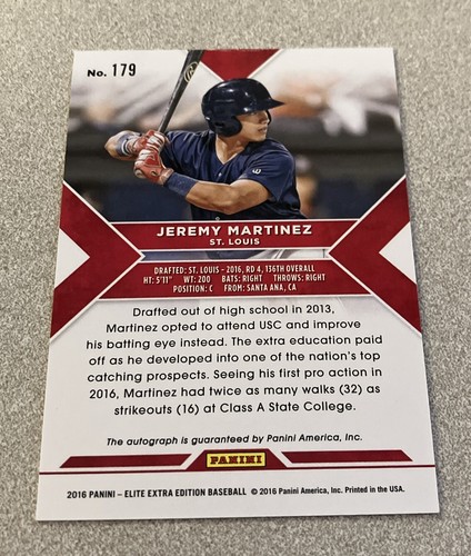 2016 Panini Elite Extra Edition Aspirations Auto #179 Jeremy Martinez /100 - Picture 2 of 2