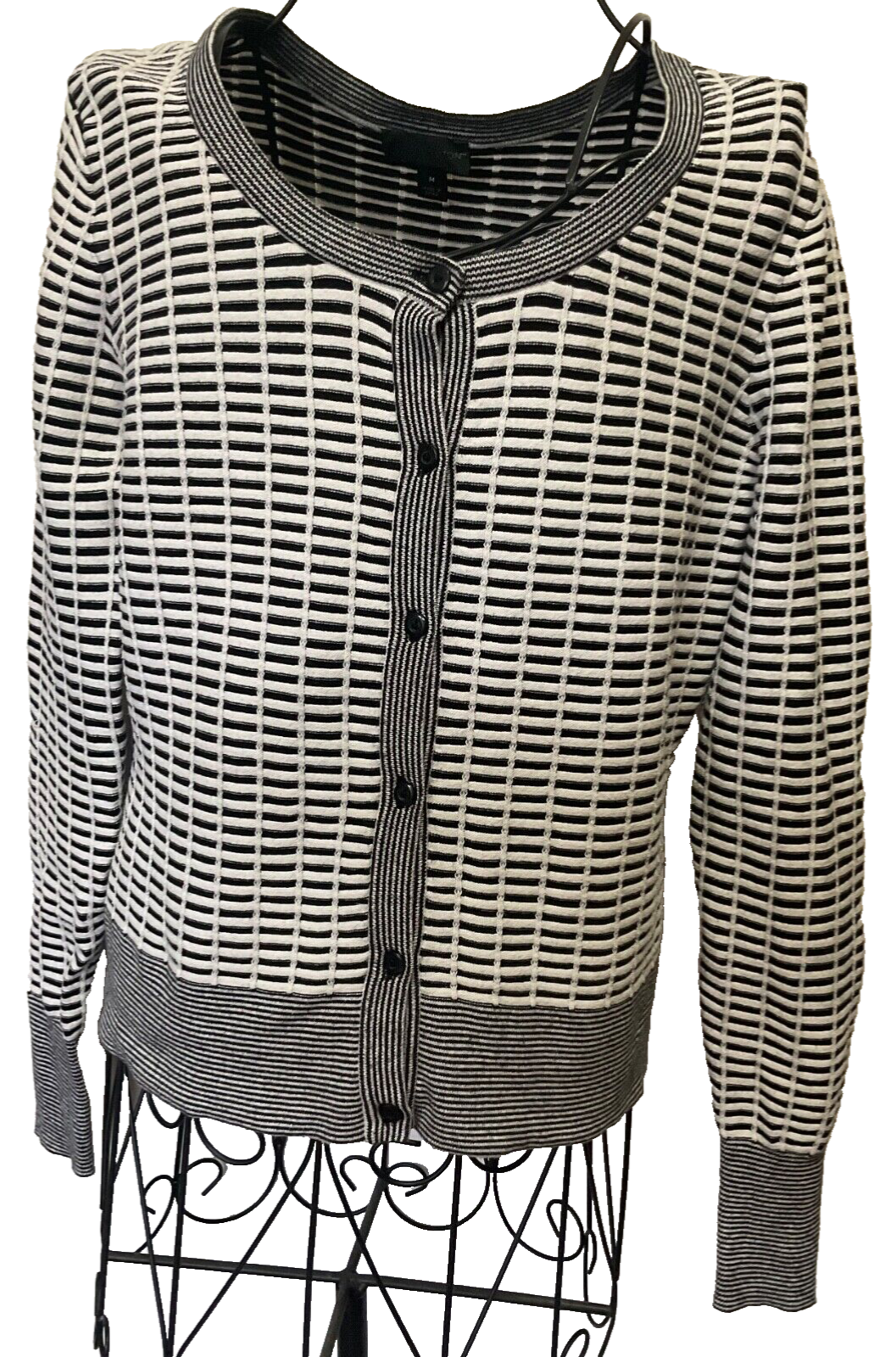 Worthington Womens M Black & White Button Front Cardigan Sweater A22  