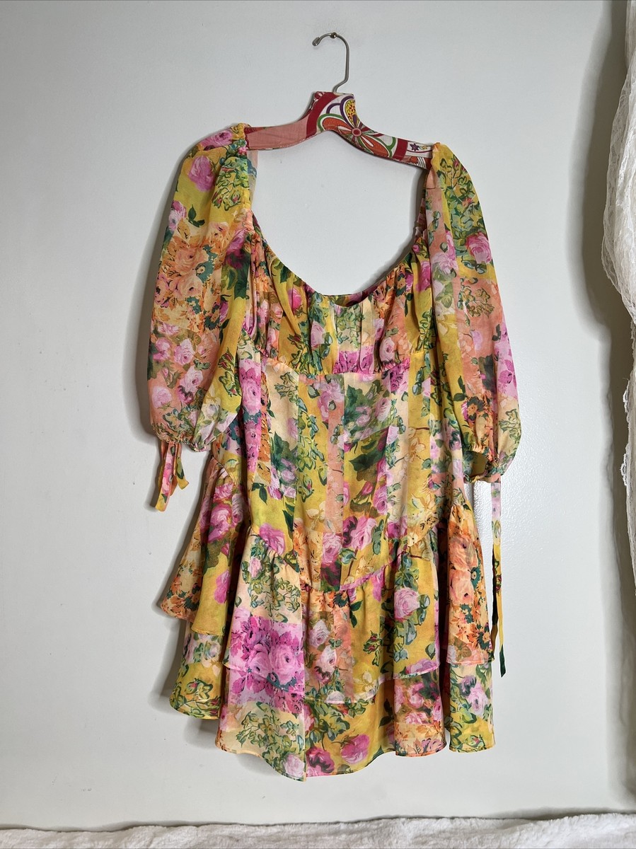 white mini floral dress Odalys White 3D floral Mini Dress