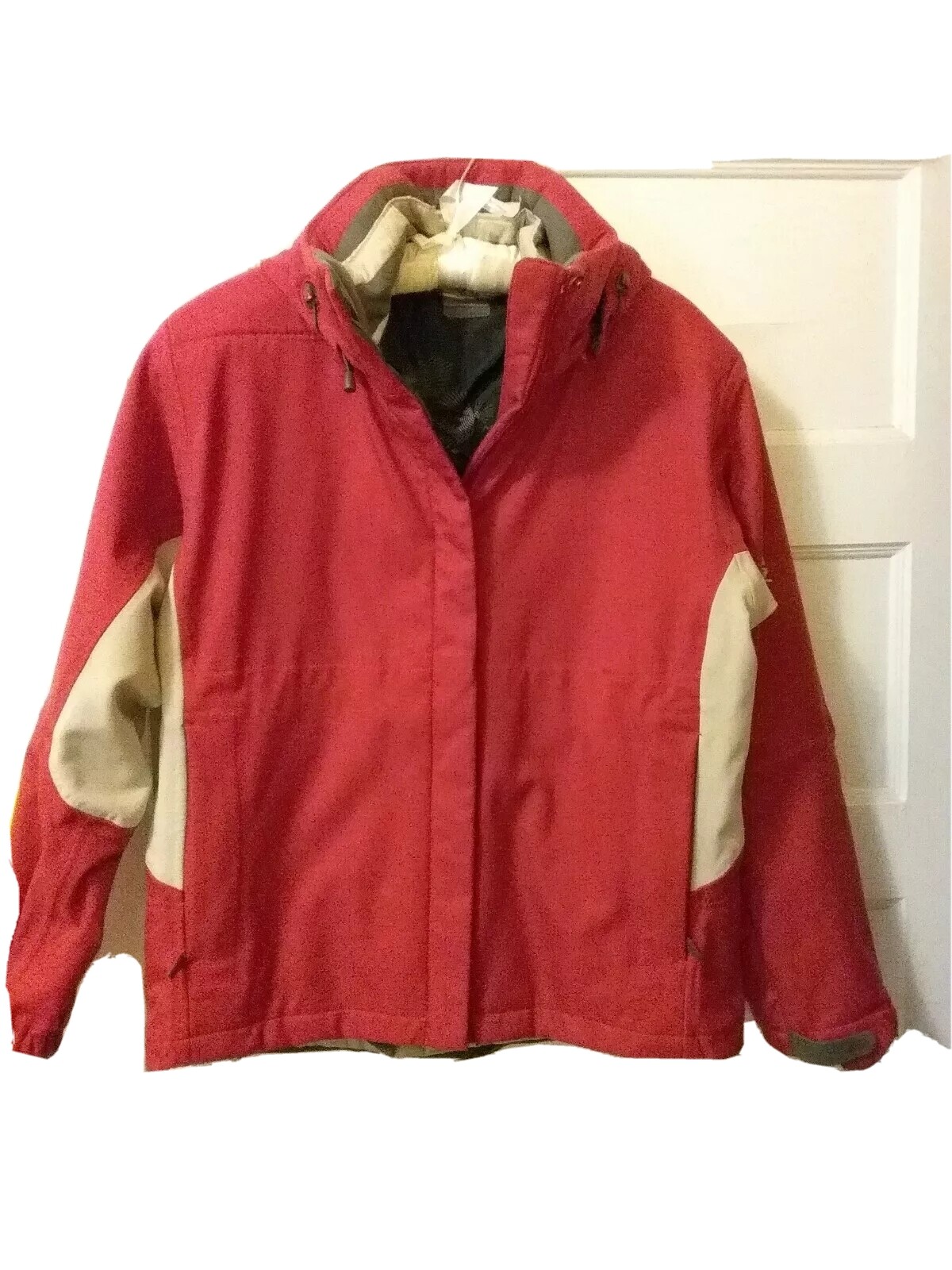 Giacca invernale vintage Salomon donna taglia XL sci neve rosso beige 3in1 con cappuccio perfetta