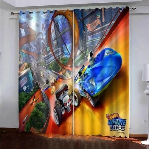 3D Hot Wheels Print Thick Blackout Bedroom Curtains Thermal Ring Top Eyelet Gift - Picture 8 of 20