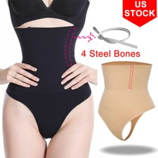 Women's Boned Tummy Control Body Shaper High-Waist Trainer Thong Panty Shapewear