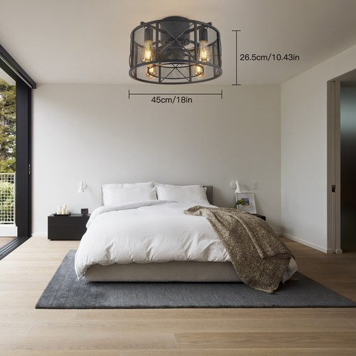 Farmhouse Caged Ceiling Fan Light 3Speed Metal Pendant Lamp w/Remote Control! - Picture 5 of 15