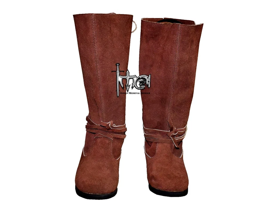 Renacimiento Gamuza Cuero Botas Larp Zapatos Vikingo Medio Alto Bota SCA Disfraz Foto 3 de 4
