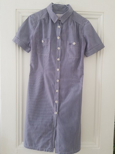 BURBERRY blue white striped cotton shirt dress SIZE SMALL (8) - Picture 2 of 15