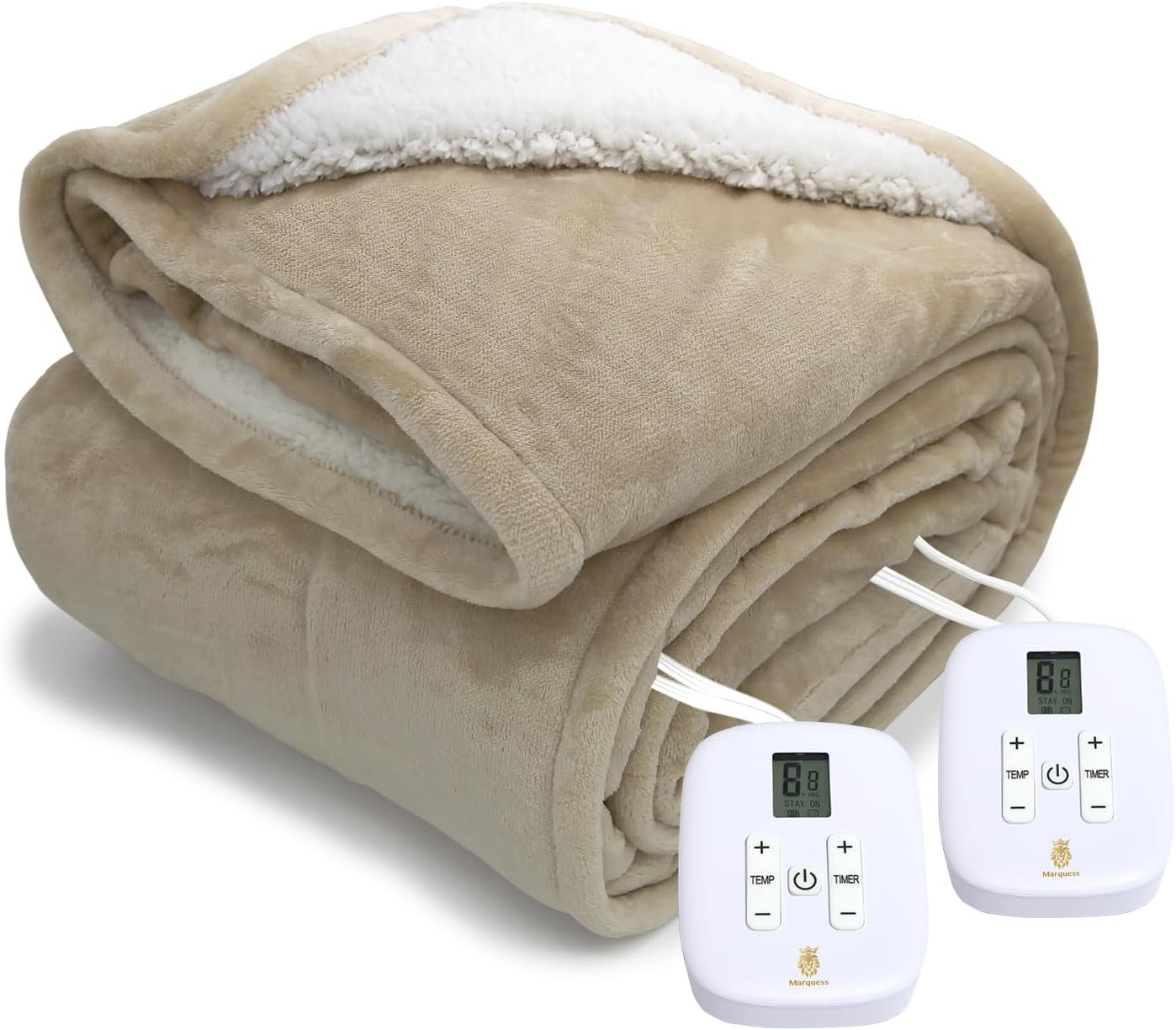Electric Heated Blanket 100X90’’, Microplush Sherpa and Fleece Heated Blanket, E
