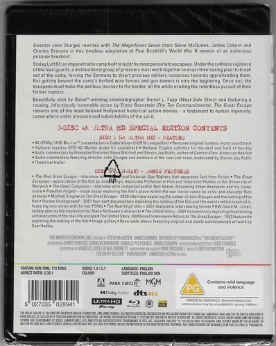 The Great Escape 4K UHD+Blu-ray (Steve McQueen) Region Free/B Inc Reg Post - Picture 3 of 4