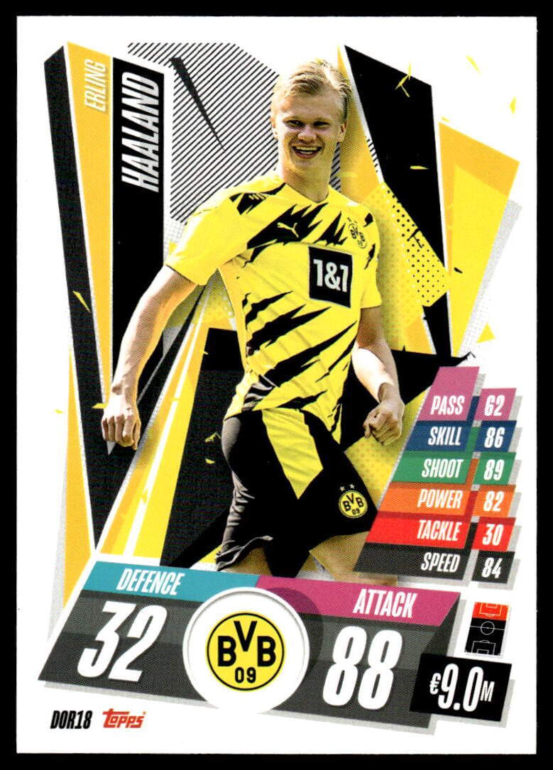 Erling Haaland #DOR18 Soccer Cards 2020 Topps Match Attax UEFA Champions League trading card — raw and PSA graded price guide