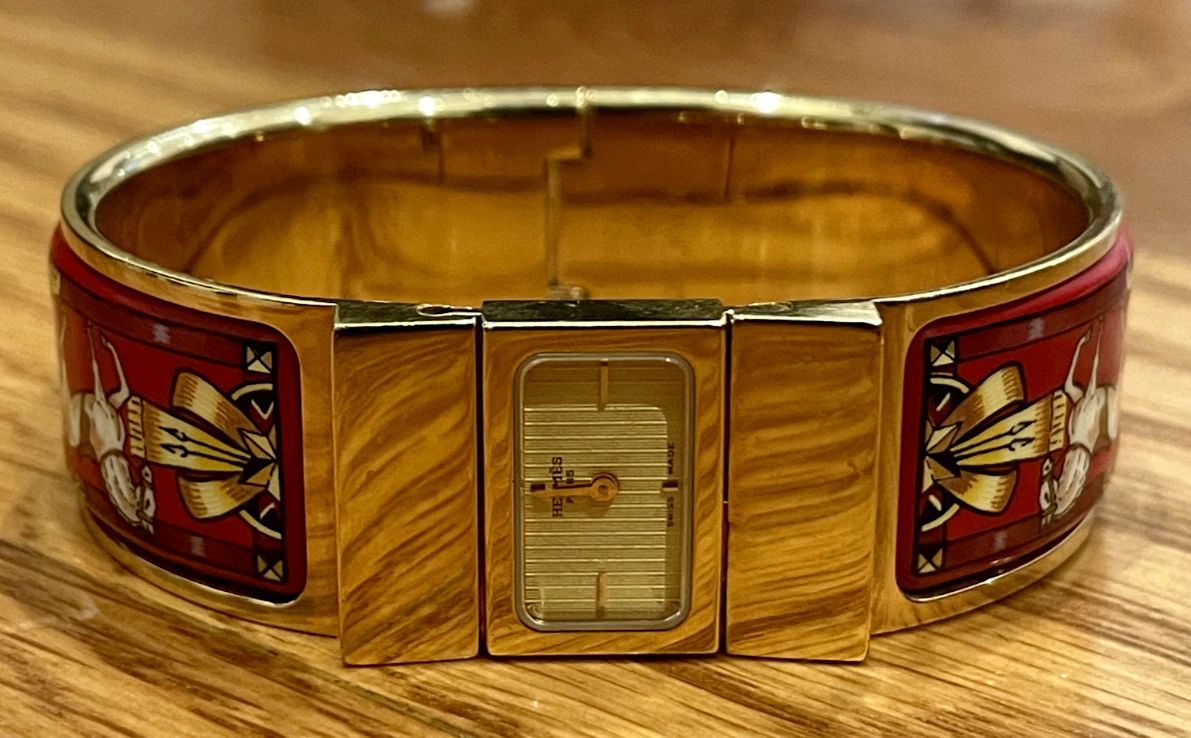 HERMÈS Orologio Donna Hermes Paris Loquet L01.201 Bracciale Placcato Oro Rosso Quarzo 19MM