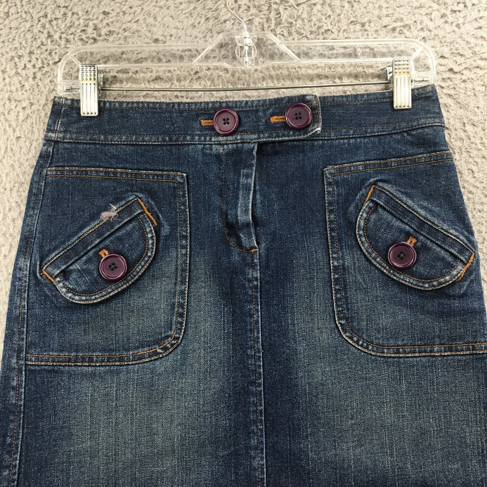 Falda vaquera Ann Taylor línea A para mujer 2 (actual 28X16) azul denim elástico cremallera mosca Foto 2 de 4