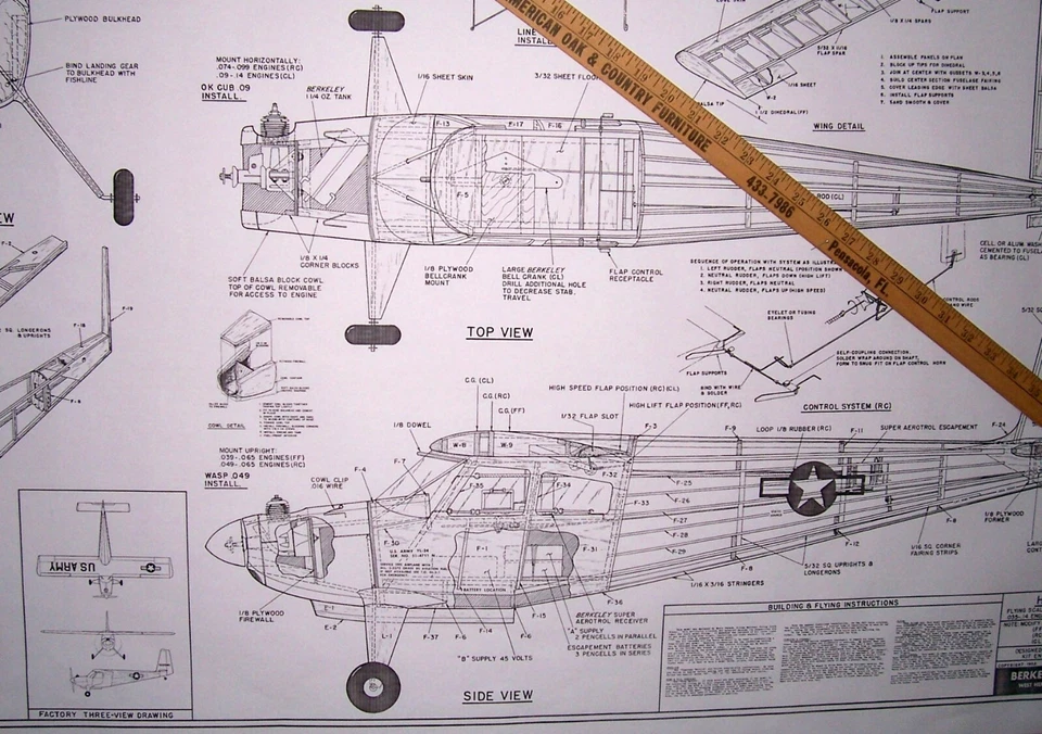 Berkeley HELIOPLANE PLAN + PARTS PATTERNS to Build 38 Inch UC/RC Model Airplane  - Image 4 of 4