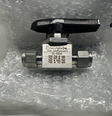 Swagelok SS-43GS4 Ball Valve 1/4  Tubing 3000 PSI Stainless Steel New