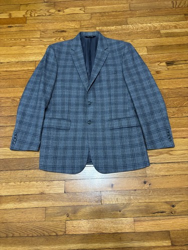 Jos. A. Bank Mens Blazer Jacket Sz 40R Wool 2 Button Sport Coat Gray Blue Plaid