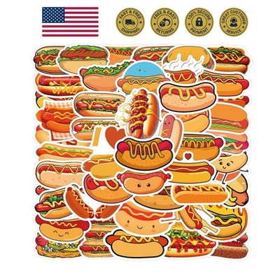 55Pcs Hot Dog Stickers for Laptop,Hot Dog Party Decorations,Delicious Food Fo...