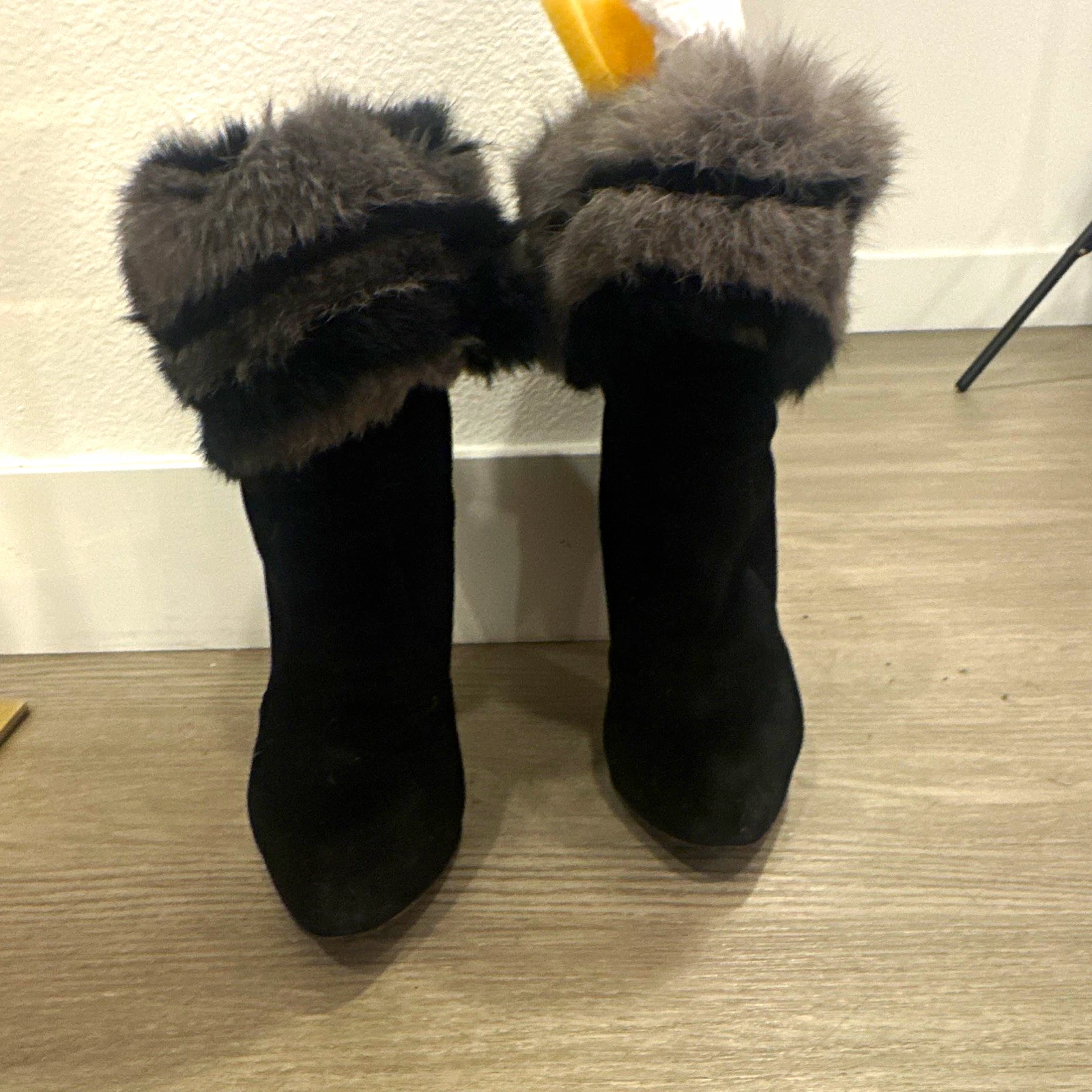 Baldinini Women's Black natural Suede Fur Trim Mid-Calf Stiletto Pull-On EU 38 - product detail image 1