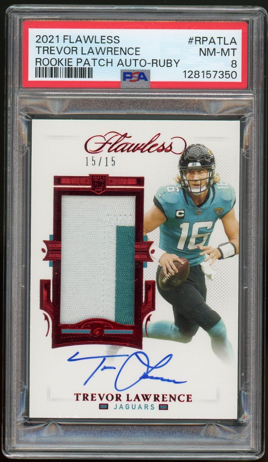 2021 Flawless Trevor Lawrence Rookie Patch Auto Ruby 15/15 PSA 8 Jaguars 🔥🔥🔥