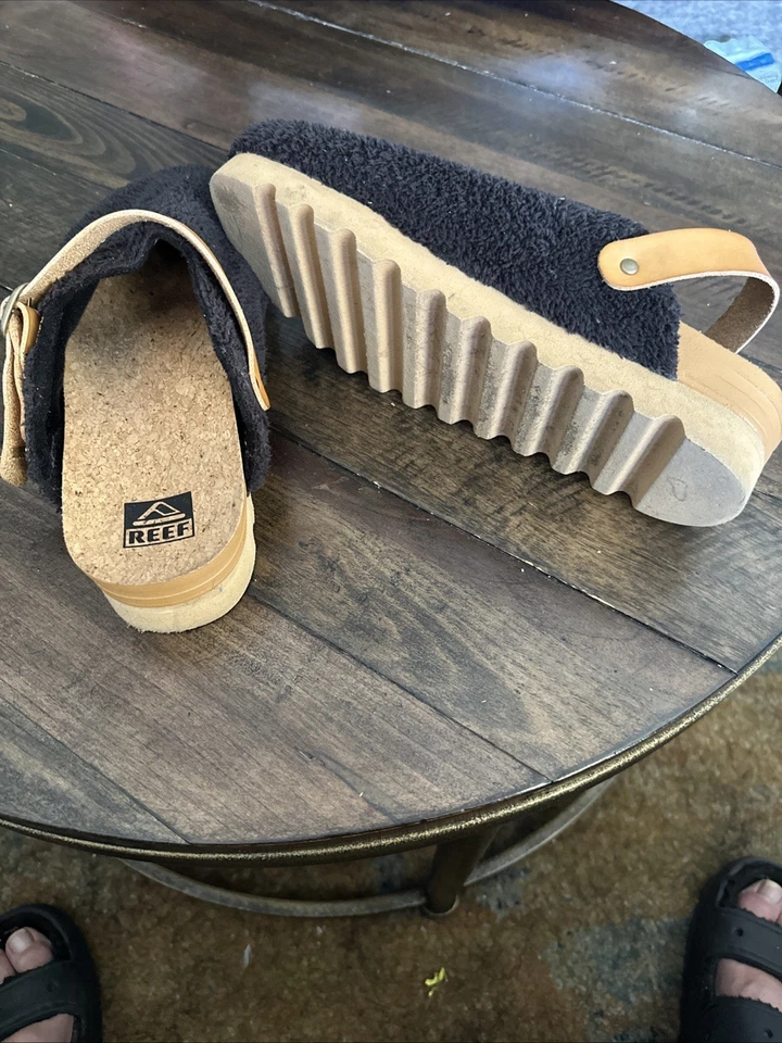 B50 REEF Beach Bum Sage Sling Back Clog Mule Comfort Sandals 9 Sherpa Black - Image 4 of 4