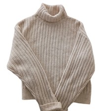 Zara NWT Cream Ribbed Cropped Turtleneck Sweater Long Sleeve Minimalist S XS