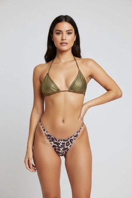 Fashion Nova ''Maui'' Mix & Match Bikini 2-Piece Set   Gold Metallic & Leopard Pri