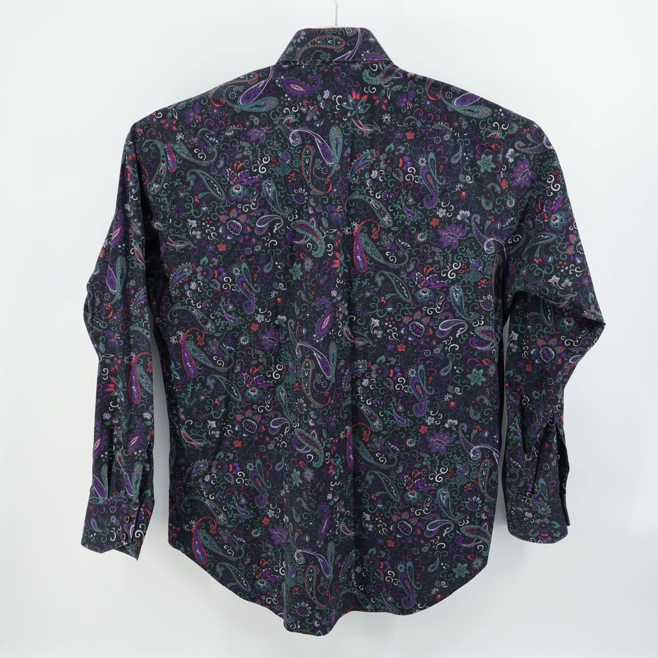 Thomas Dean 佩斯利印花翻盖袖口长袖纽扣衬衫男式 L — 第 3/4 张图片