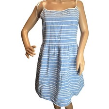 Gap Blue White Stripe Fit And Flare Y2K Retro Sundress Tie Shoulder Cotton Sz 6